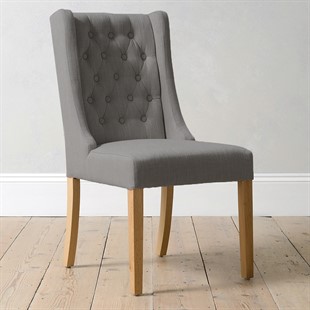 Foxglove Winged Buttoned Upholstered Dining Chair - Grey