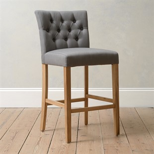 Buttoned Upholstered Bar Stool - Grey