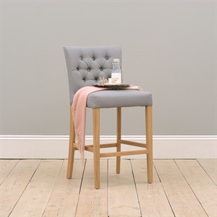 Buttoned Upholstered Bar Stool - Grey