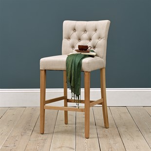 Buttoned Upholstered Bar Stool - Stone