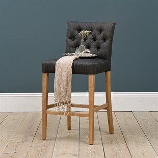 Buttoned Upholstered Bar Stool - Charcoal