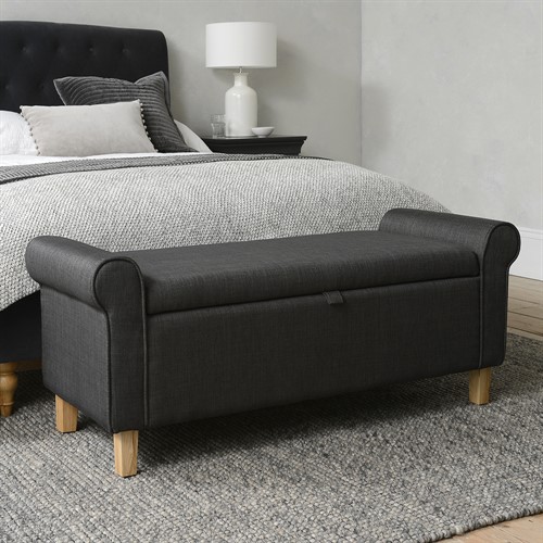 Winged Ottoman - Charcoal Linen