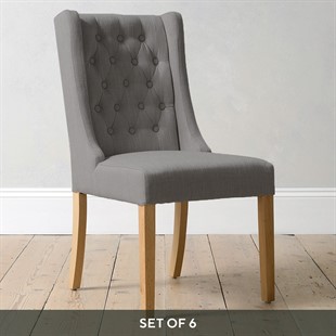 Foxglove Winged Buttoned Chair - Grey - Set of 6