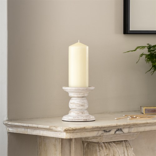 White Wood Small Pillar Candle Holder 