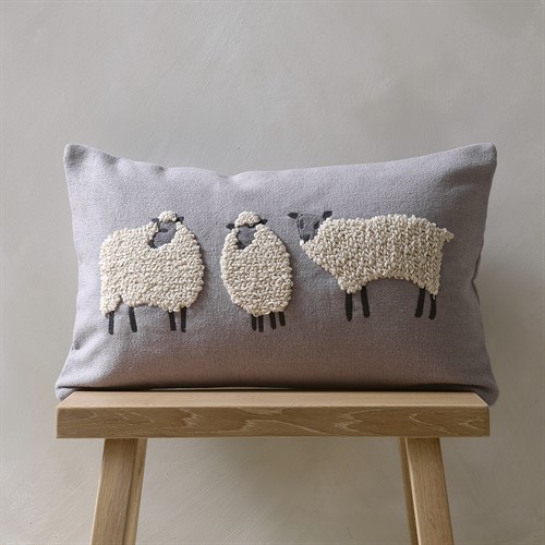 Three Sheep Cushion - Grey