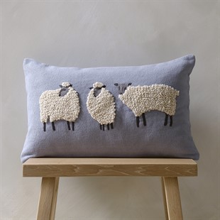 Three Sheep Cushion - Sky Blue
