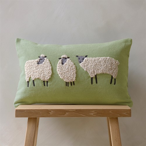 Three Sheep Cushion - Fir Green