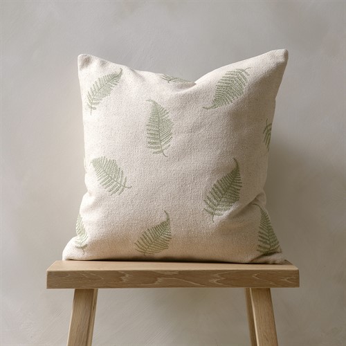 Fern Leaves Cushion - Natural/Fir Green