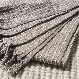 Taupe Woven Stab Stitch Cotton Throw