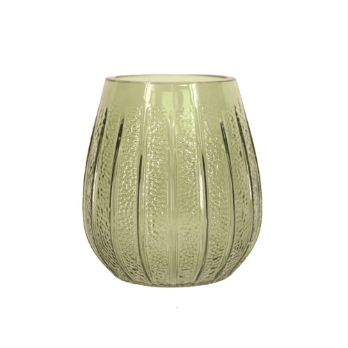 Green Dimple Ribbed Glass Vase Small