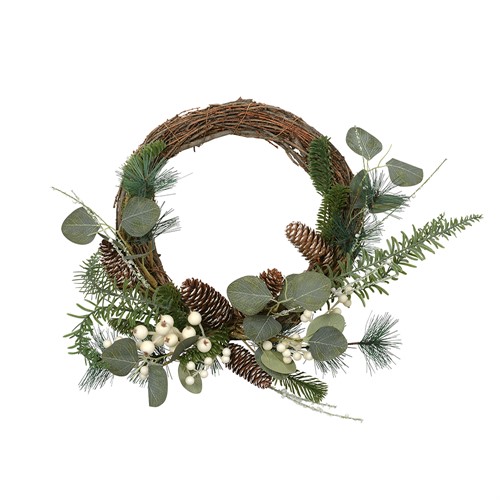 Christmas Wreath With Faux Eucalyptus Leaves, Cones And Berries