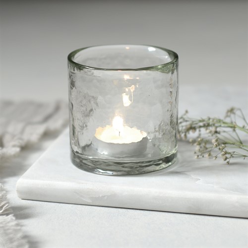 Hammered Glass Candle Holder Small