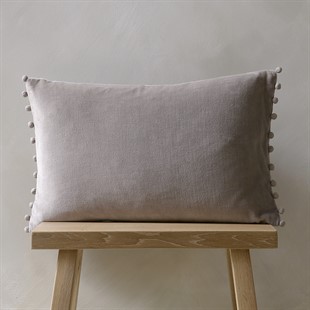 Cotton Velvet Cushion with Pom Poms - Silver