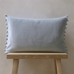 Cotton Velvet Cushion with Pom Poms - Opal