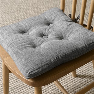 Chambray Seat Pad With Ties Iron Grey