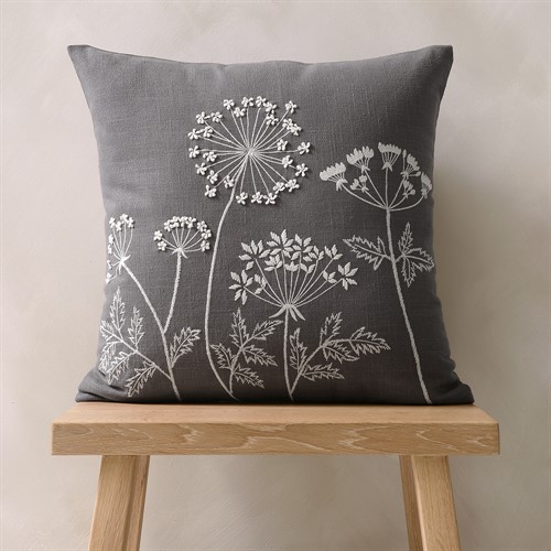 Wildflower Stems Cushion 45x45cm - Charcoal