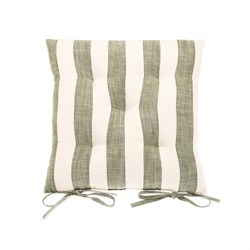 Wide Stripe Seat Pad With Ties Olive Green