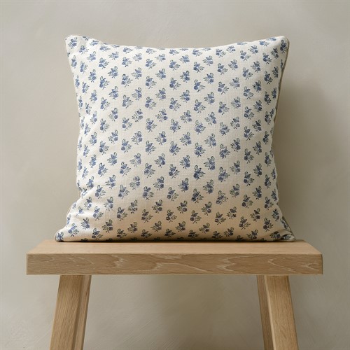 Ditsy Floral Block Print Cushion Cream/Blue 40x40cm