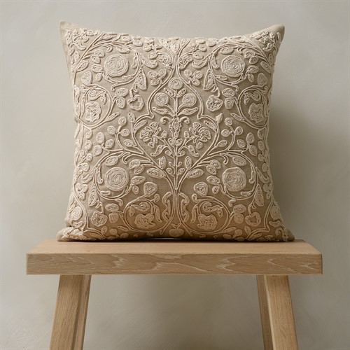 Flower Trail Embroidered Cushion - Natural 40x40cm