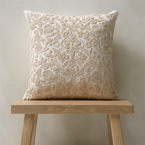 Flower Trail Embroidered Cushion - Cream 40x40cm