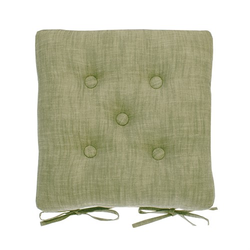 Chambray Seat Pad With Ties - Olive Green
