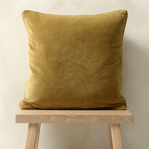 Cotton Velvet Piped Cushion - Mustard  45x45cm