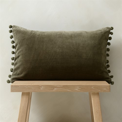 Cotton Velvet Cushion With Pom Poms 30x50cm Fir