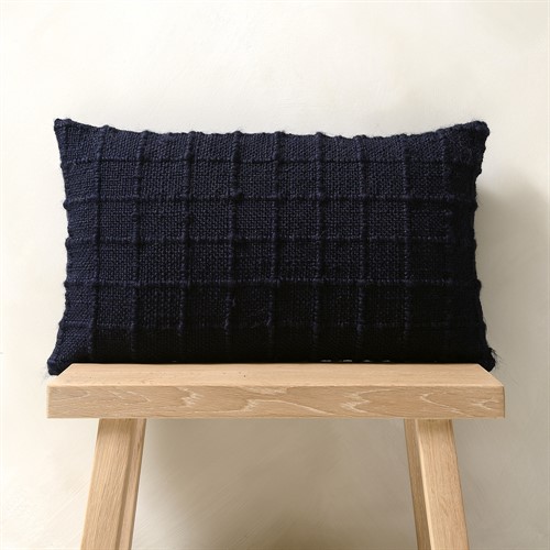 Check Hand Woven Cushion Navy