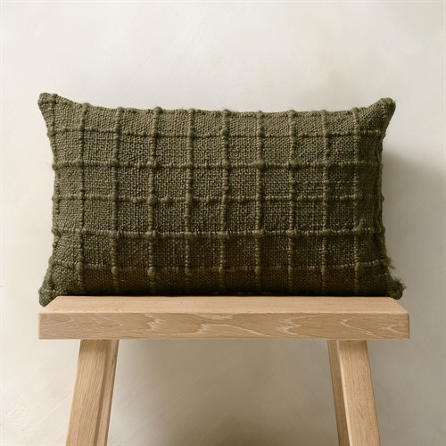 Check Hand Woven Cushion Green