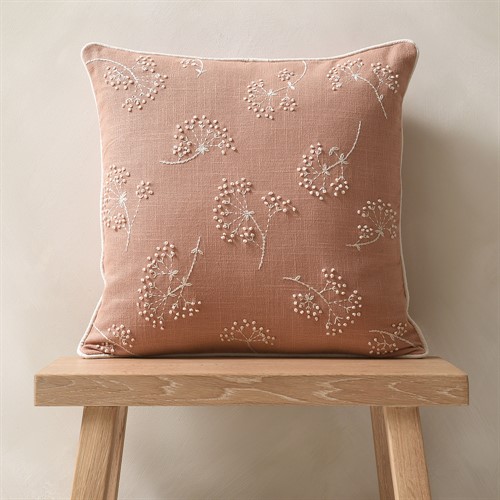 Cotton Slub Cushion with French Knots and Embroidery - Pale Old Rose
