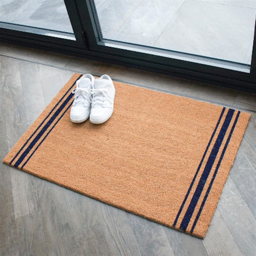 Coir Small Doormat With Royal Blue Stripes