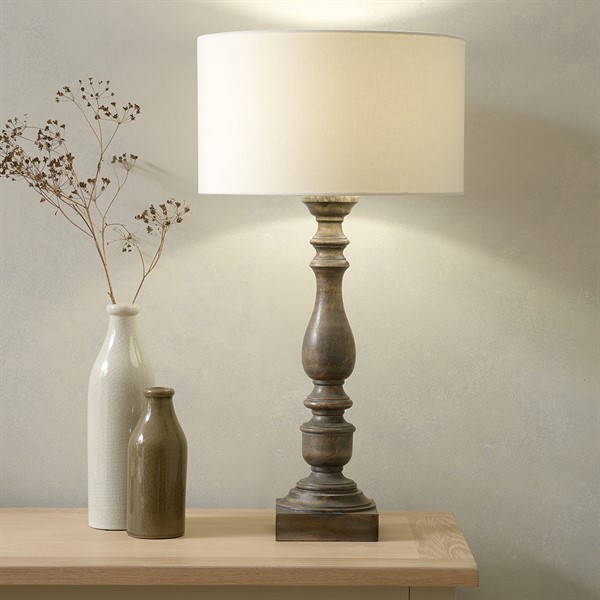 Mango Wood Table Lamp - Grey - The Cotswold Company