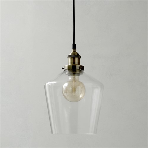 Madison Clear Glass Pendant With Antique Brass Fitting