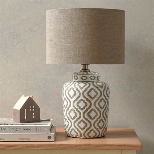 Celia Taupe And White Pattern Ceramic Table Lamp