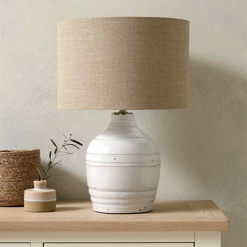 Thalia White Textured Groove Design Stoneware Table Lamp