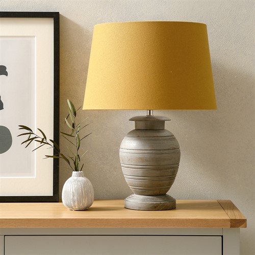 Clarington Grey Wash Wooden Table Lamp Mustard