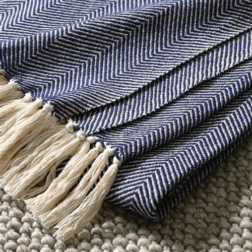 Herringbone Woven Throw Navy 140x190cm