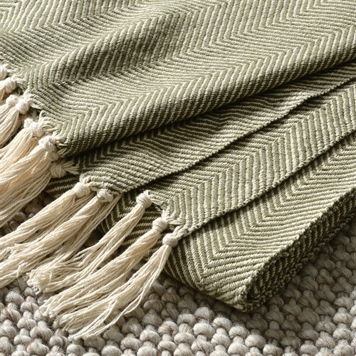 Herringbone Woven Throw Green 140x190cm