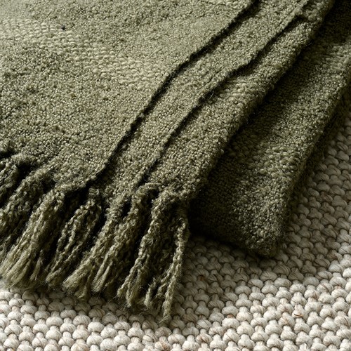 Textured Hand Woven Throw Green