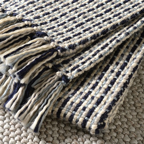 Basket Weave Hand Woven Throw Navy