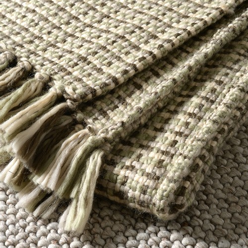 Basket Weave Hand Woven Throw Green