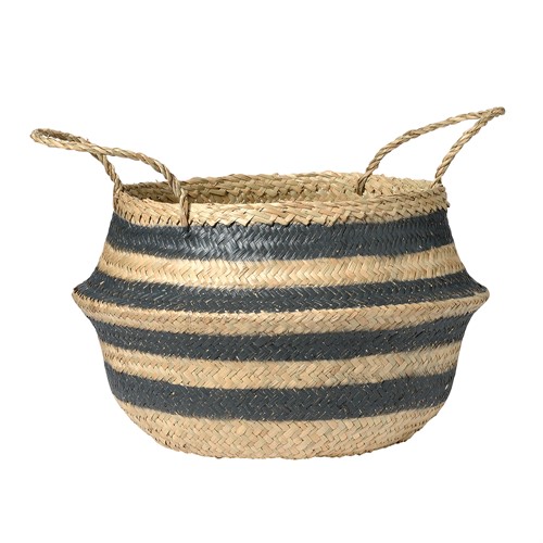 Grey stripe seagrass basket