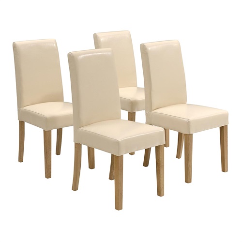 Set of 4 Aster Straight Back Leather Chairs - Cream
